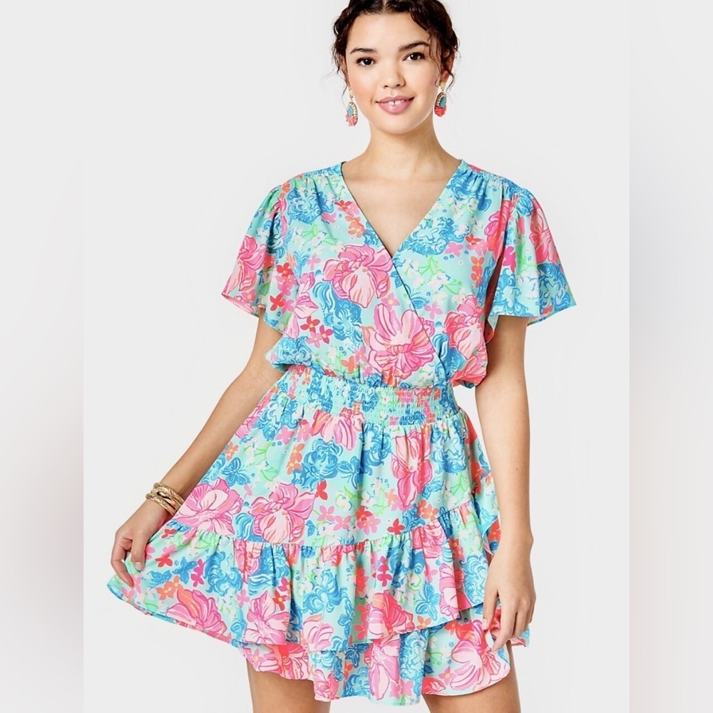 Lilly Pulitzer Maryanne Surf Blue Luscious Lions Fit Flare Dress Womens 16